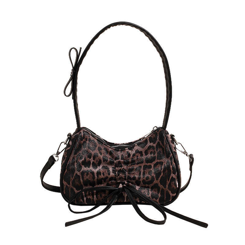 CMM Small Niche Design Leopard Print Bow Hand Held Armpit Cloud Bag for Women Autumn New Single Shoulder Crossbody Tote Bag