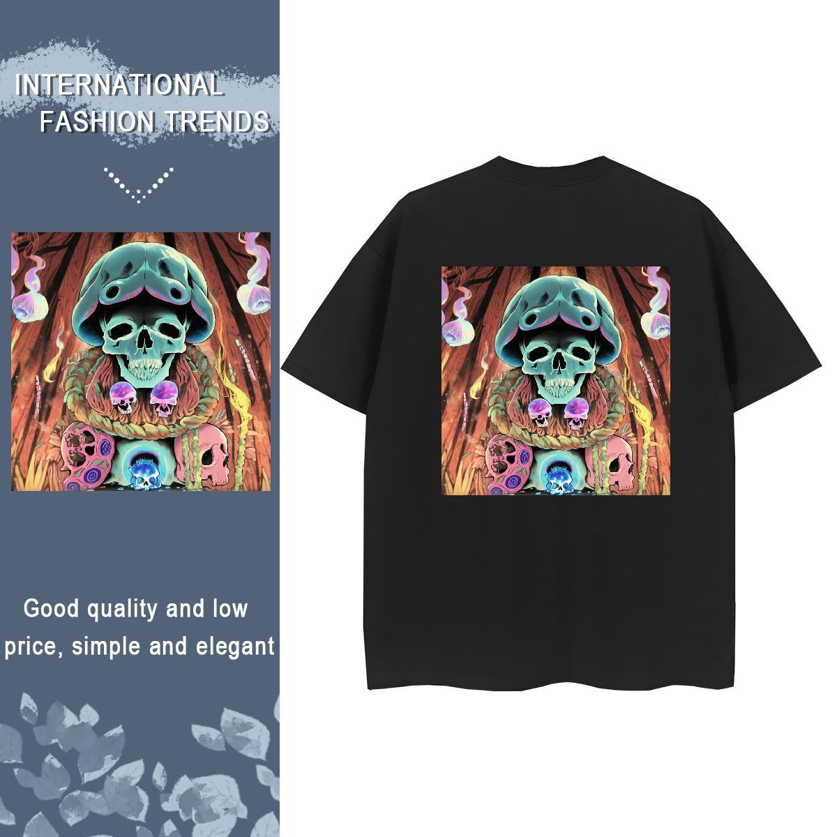 Fashion Casual Women T Shirts 230g 100% Cotton Crew Neck Breathable Home Outdoor skull Couples T Shirts Unisex DIY Logo Tee Shirt