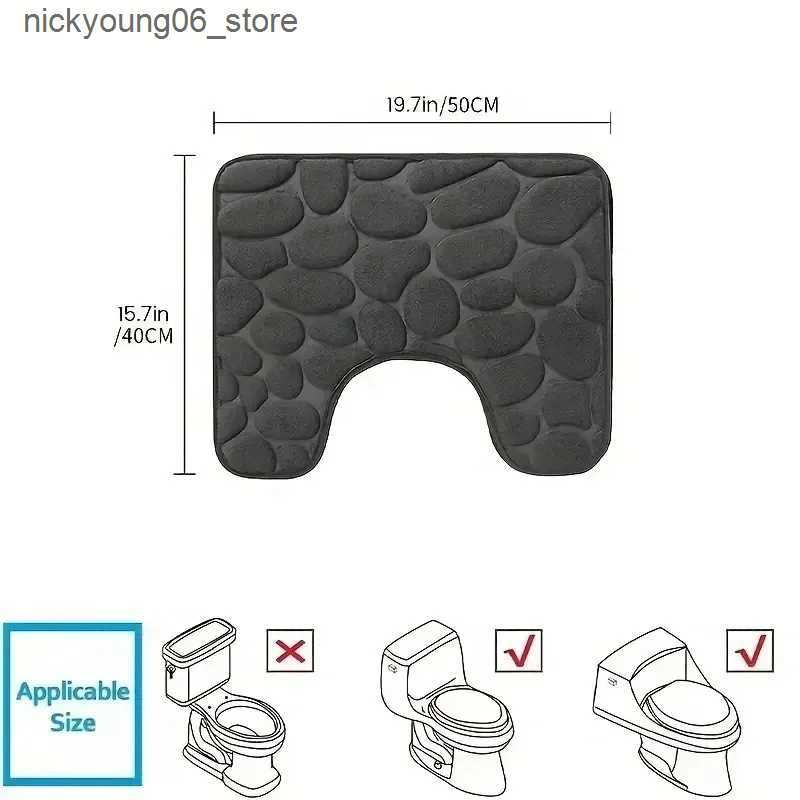 Non-Slip Bath Mats U-shaped Bathroom Mat Pebble Pattern Floor Mat Home Entrance Carpets Bedroom Toilet Bathroom Door Absorbent Non-Slip Foot Pad L2409