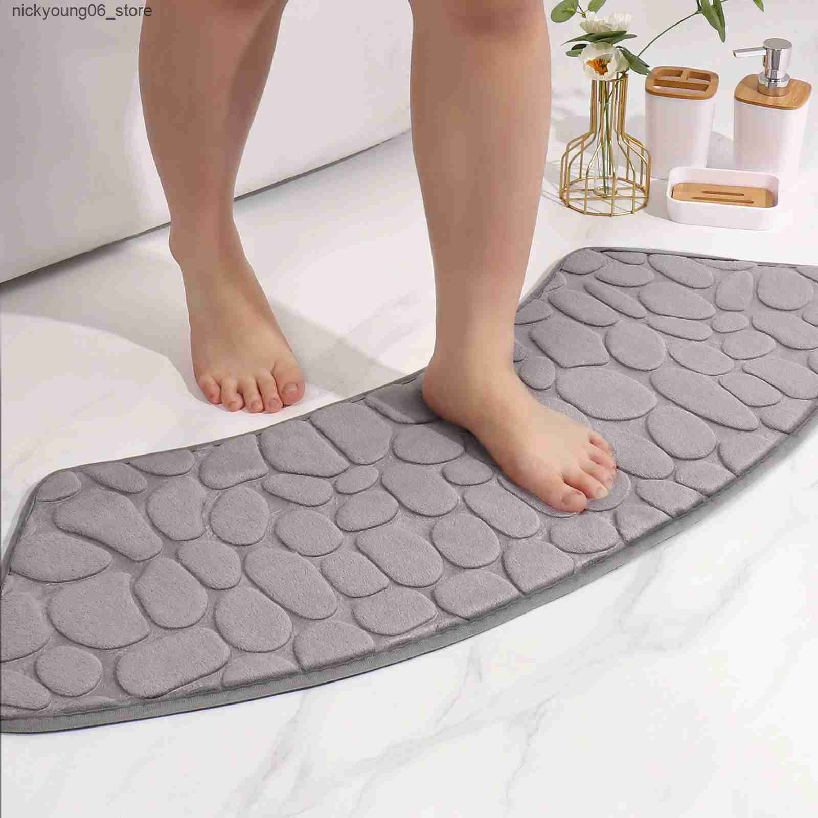 Non-Slip Bath Mats Bathroom Mat Curve Foot Mat Pebble Em Carpet Curved Bath Mat Non-slip Absorbent Bathroom Floor Toilet Mat Curved Shower Mat L240910