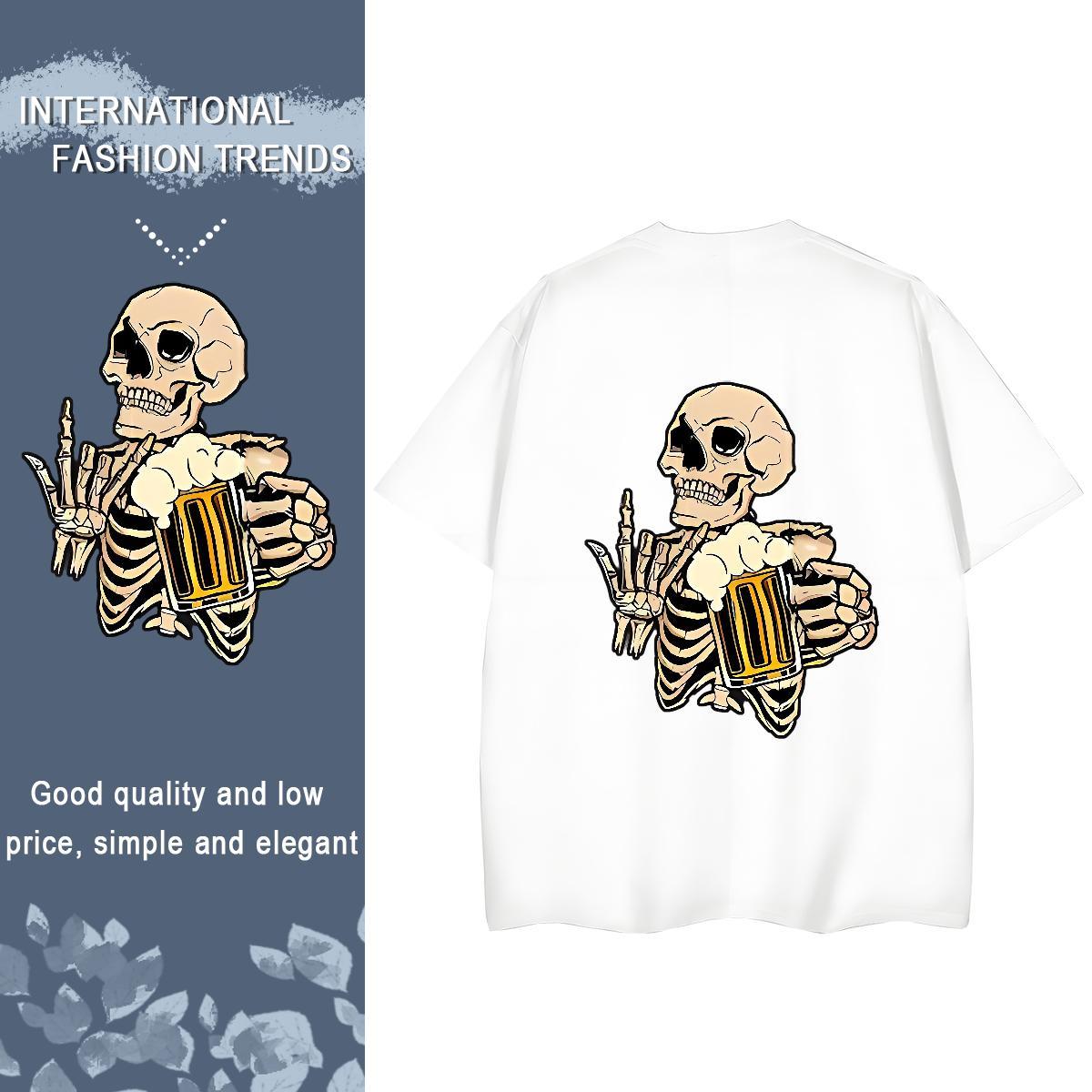 2024 T-Shirts for Women 230g Cotton Crew Neck Hip Hop skull Lady T shirt Loose Graphic Tshirts