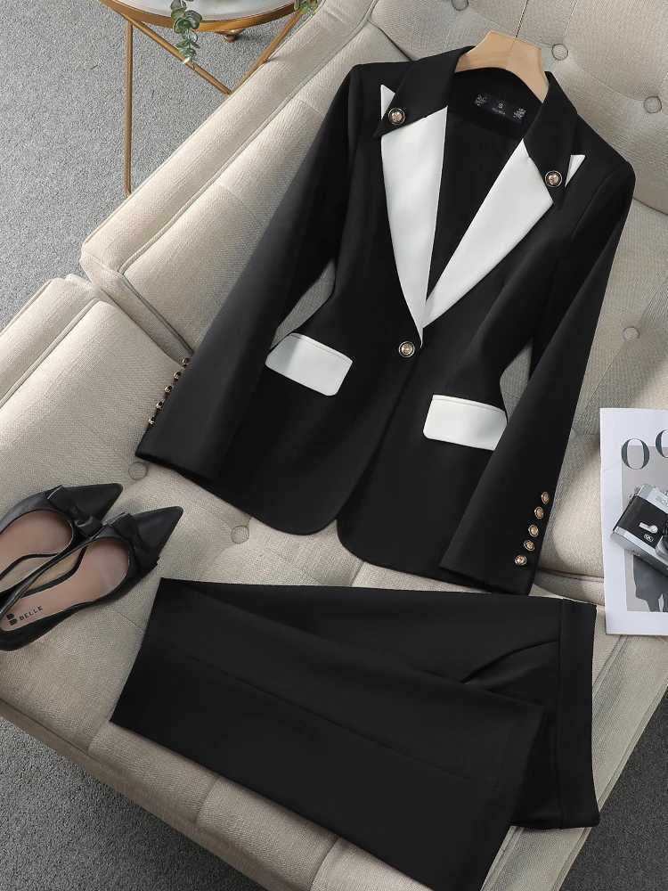 Fashion Red Black Rice Womens Underwear Set 2-piece Office Womens Business Work Clothes Formal Jacket and Trouser W241009