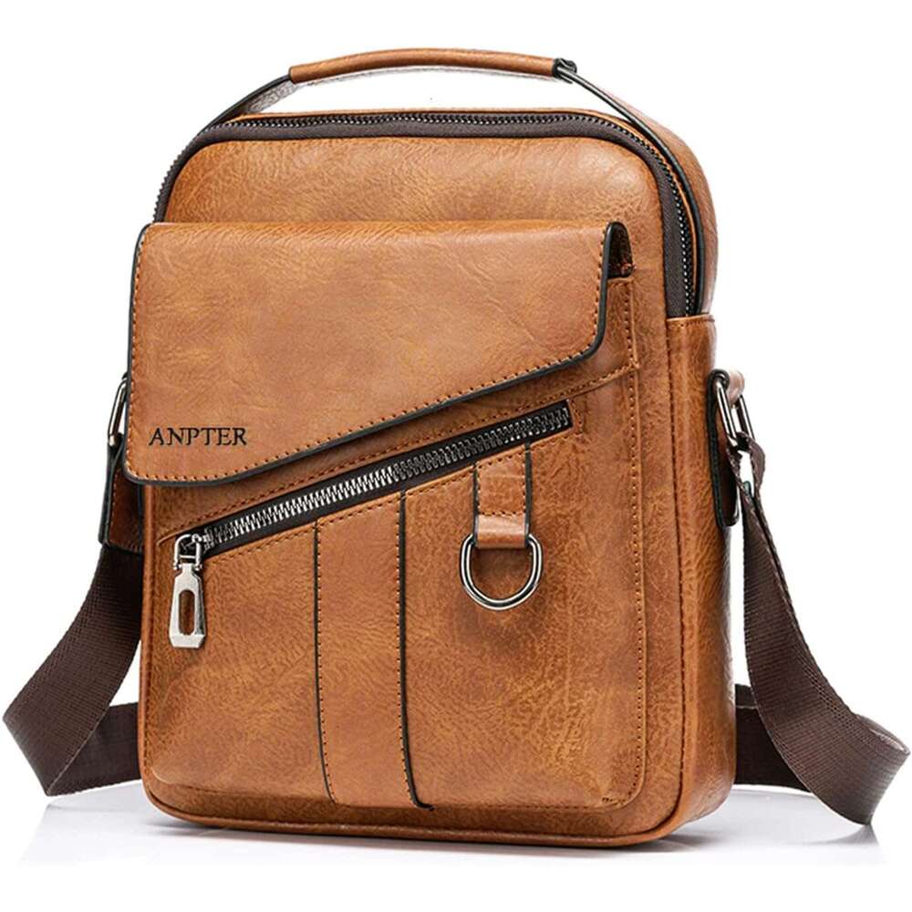 Messenger Bag for Men Crossbody Shoulder Purse Small Vintage PU Leather Satchel Pouch Side Crossover Handbag