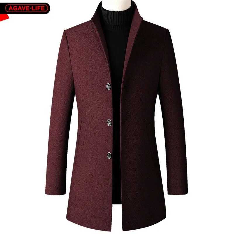 Autumn Winter Mens Woolen Coat Business Male Mid-Length Warm Comfortable Woolen Coat Men Solid Color Single Breaste Windbreaker LX241010