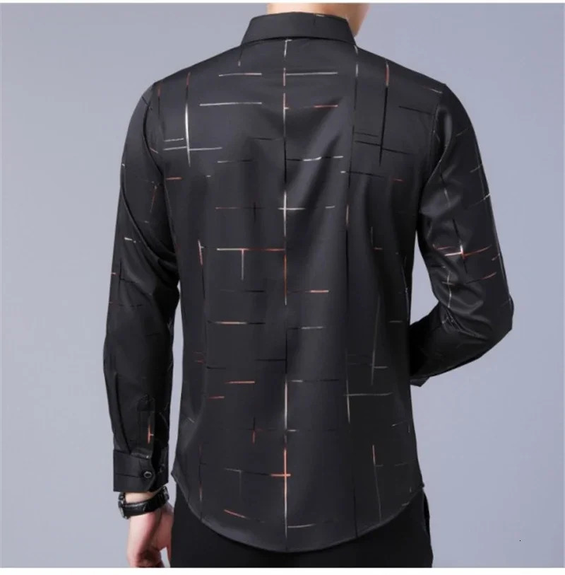 Mens Casual and Fashionable Long Sleeved Printed Shirt Non Ironing and Wrinkle Resistant Business Top 241010