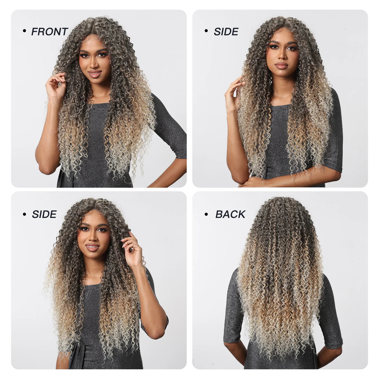 Long Twisted Curled African Lace Front Synthetic Wig Grey Golden Hair White Gold Wig Deep Curled Wig Black Brazilian Female T Part Lace 241007