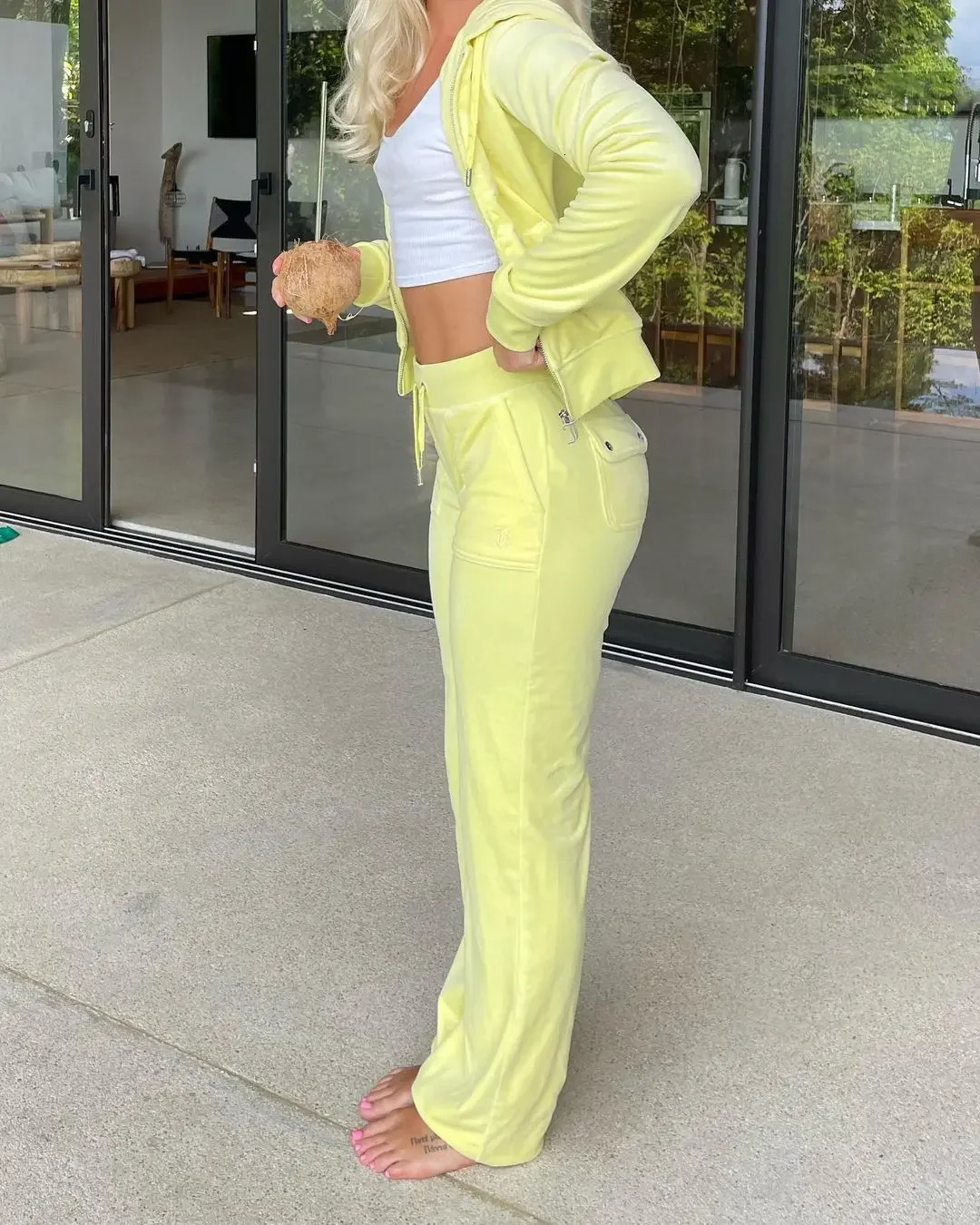 Spring Velvet Womens Sportswear Set Korean Hoodie Jacket Wide Leg Pants Running Slow Fitness Leisure Tracksut 241007