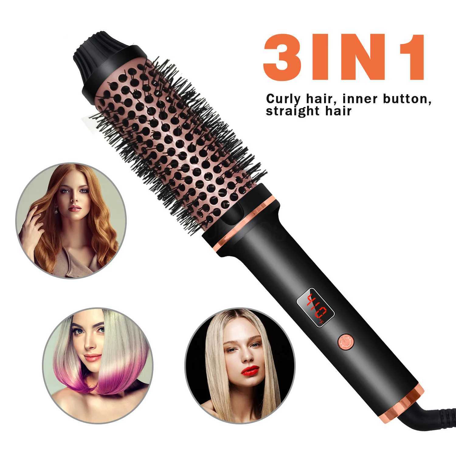 Ionic 3 in Hair 1 Curler Straightener Professional Curling Iron Heated Hair Styling Brush Anti-Scald Thermal Brush Curl WandXJ2410