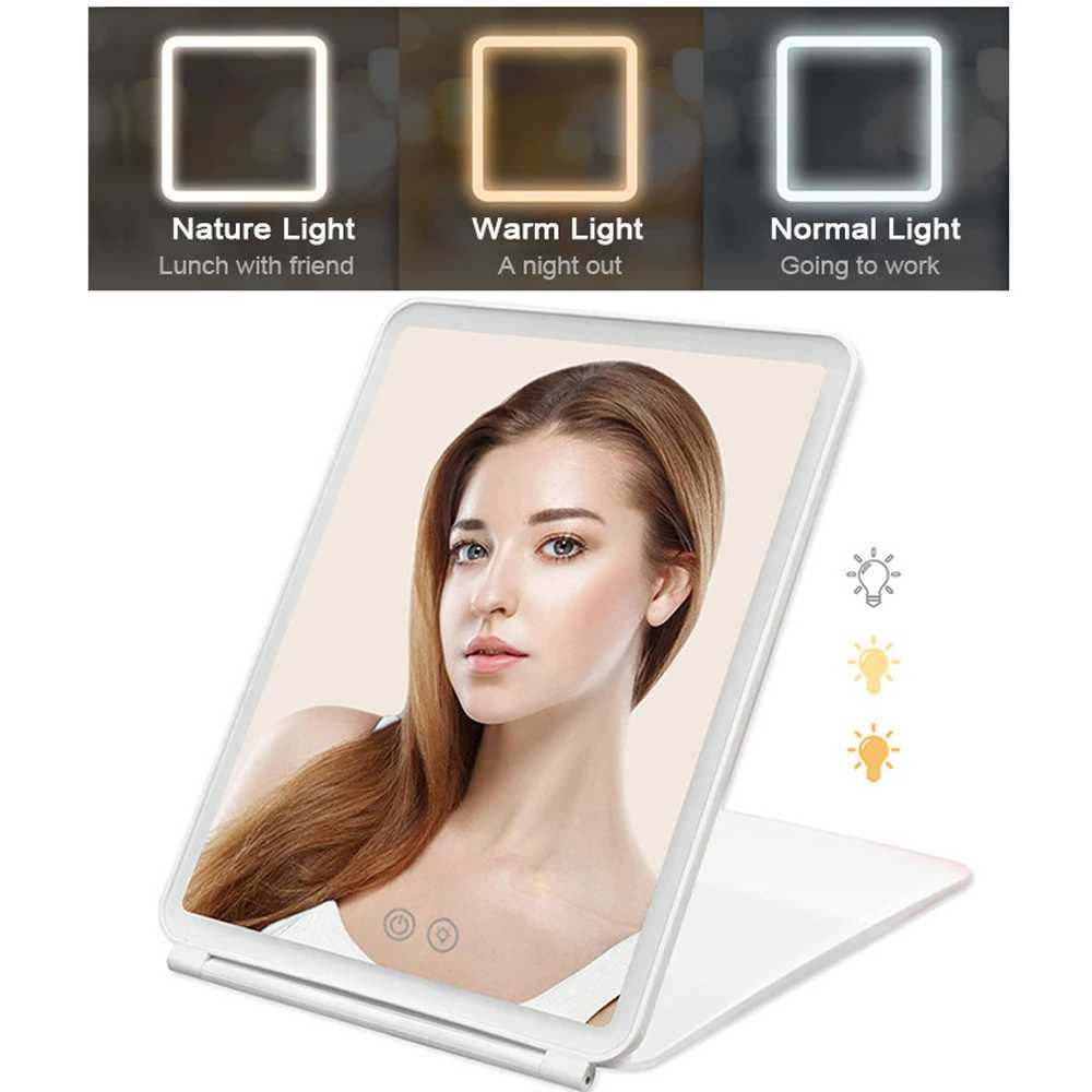 New makeup mirror with 10X magnifying glass 72 LED light makeup mirror 3-color light travel mirror compact makeup folding mirror W240813