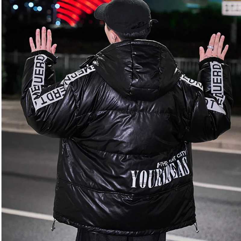 Men's Down Parkas Fashion loose down jacket mens 2024 new winter Pu jacket color glossy printed down jacket mens clothing Y2410090442