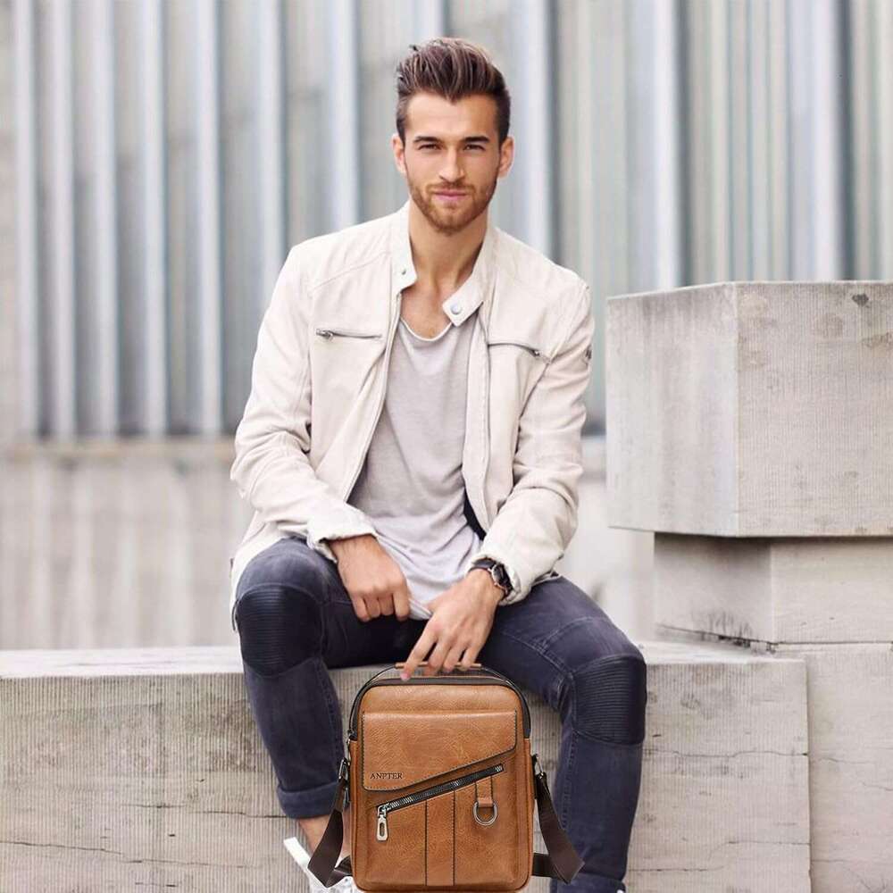 Messenger Bag for Men Crossbody Shoulder Purse Small Vintage PU Leather Satchel Pouch Side Crossover Handbag