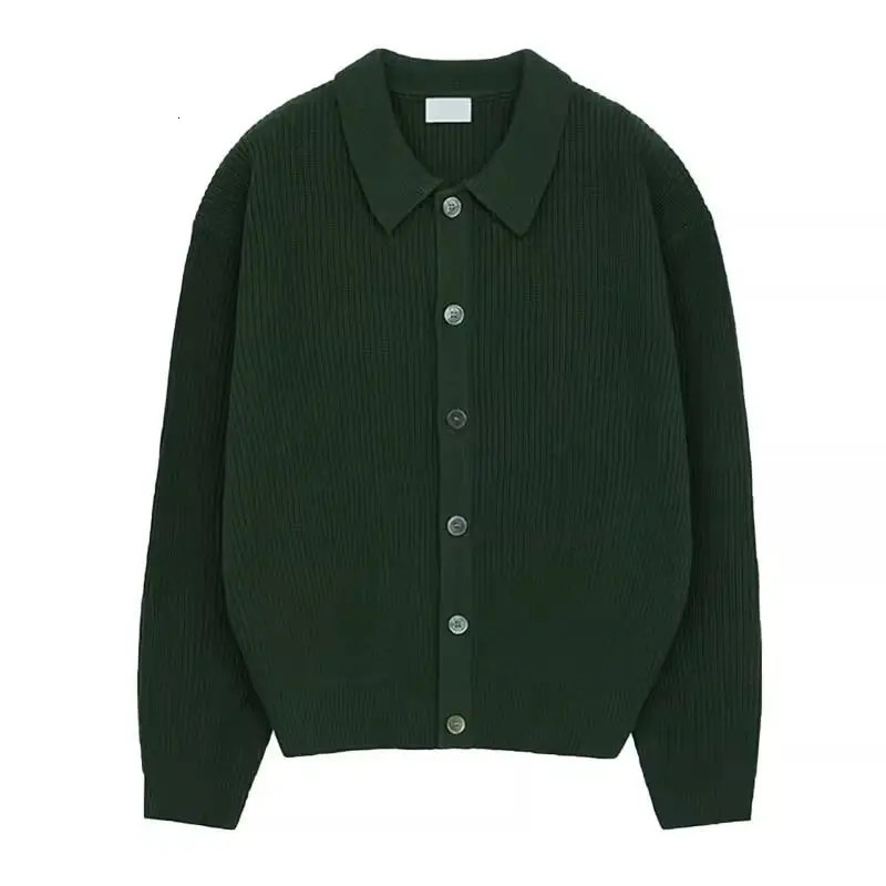 Korean fashion solid color lapel mens knitted cardigan single chest long sleeved cardigan mens sweater jacket 241007