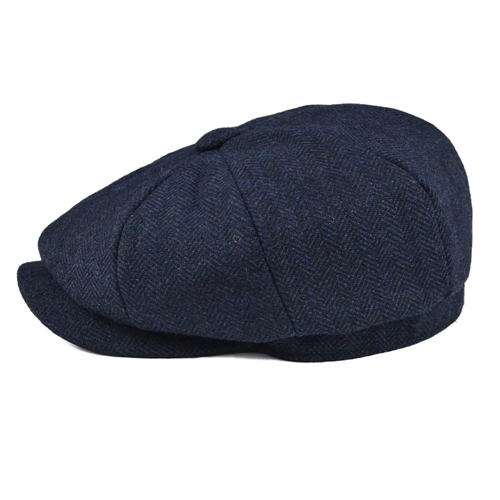 BOTVELA Wool Coarse tweed Navy Blue Herringbone s Boys Hat Mens 8th Quarter Panel Kirby Flat Womens Driver Beret 241009