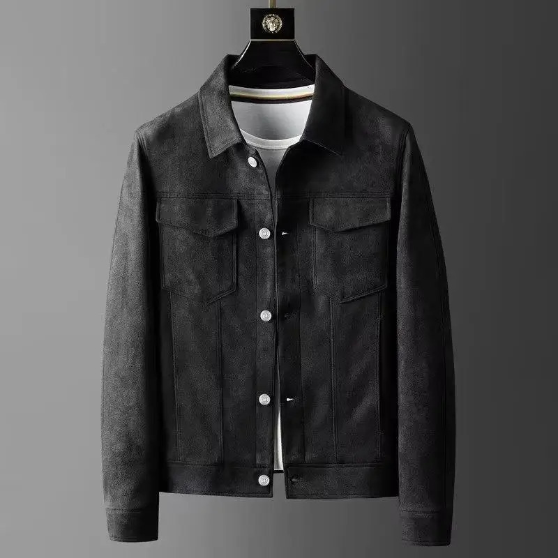 Spring and Autumn Casual Jacket for Men with a fitted collar and slim fit made of British deer wool. Mens Retro Jacket 241009