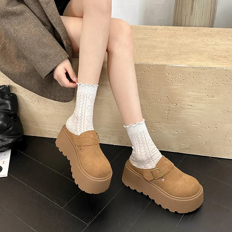 Platform Heel Womens Fur Mule Slide Fashion Cover Shoe Head Slide Womens Comfortable Outdoor Lazy Slide 241007