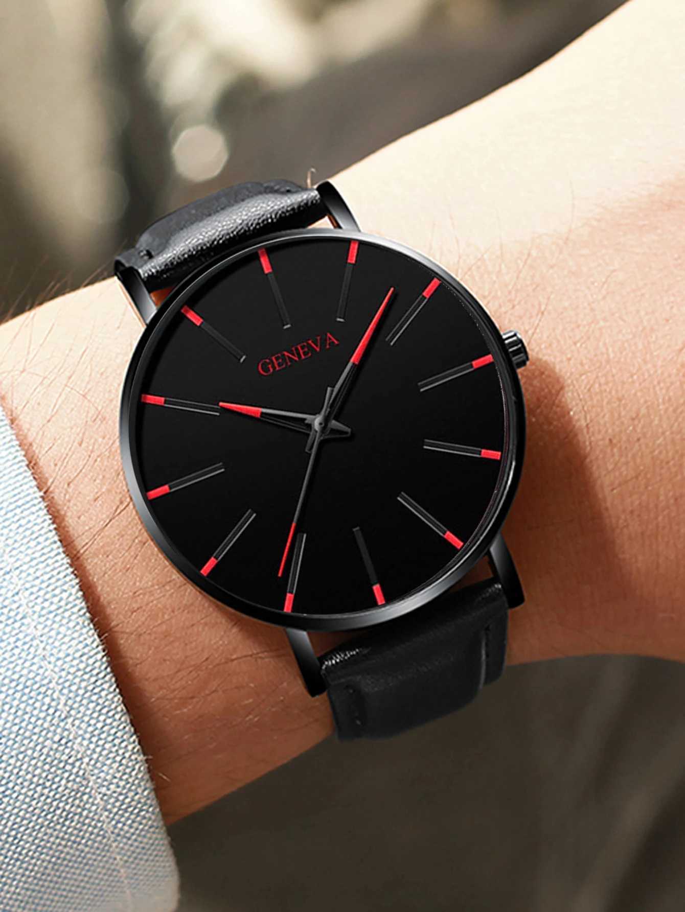 3pcs Set Fashion Mens Watches Luxury Casual Leather Quartz Wristwatch Men Business Sports Wrist Watch Bracelet Necklace SetX241010