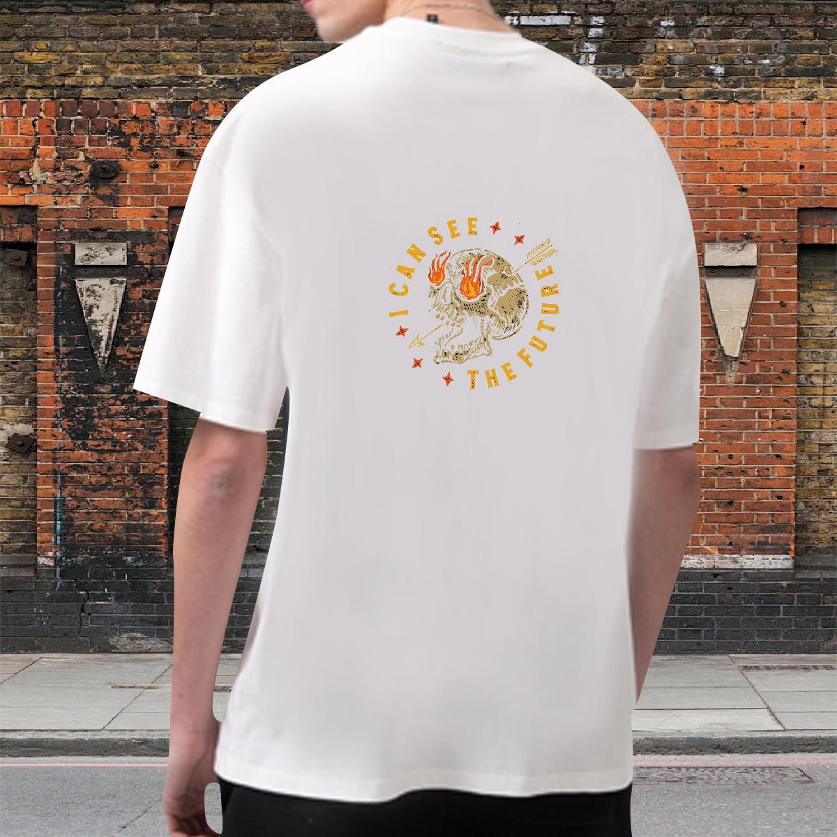 Wholesale T shirt 230g Pure Cotton skull High Street Hip Hop DIY Anime Round Neck Short Sleeve Couples T Shirts Fashion Casual Clothings