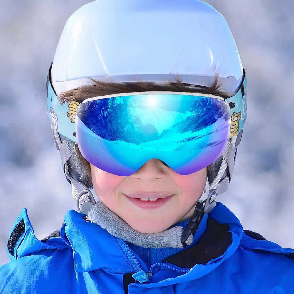Magnetic childrens skiing goggles UV400 anti fog mask glasses skiing girls and boys skiing goggles with personalized strap CL241010