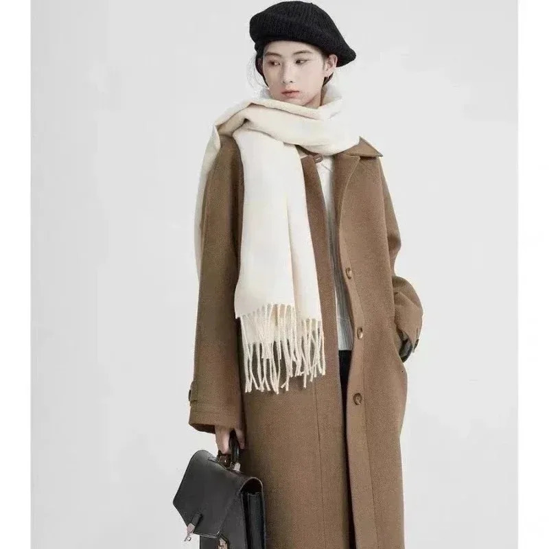 200*70cm Women Solid White Color Winter Scarf Fashion Versatile Large Shawl Cashmere Scarves Warm Thick Soft Long Tassel Scarf 241009