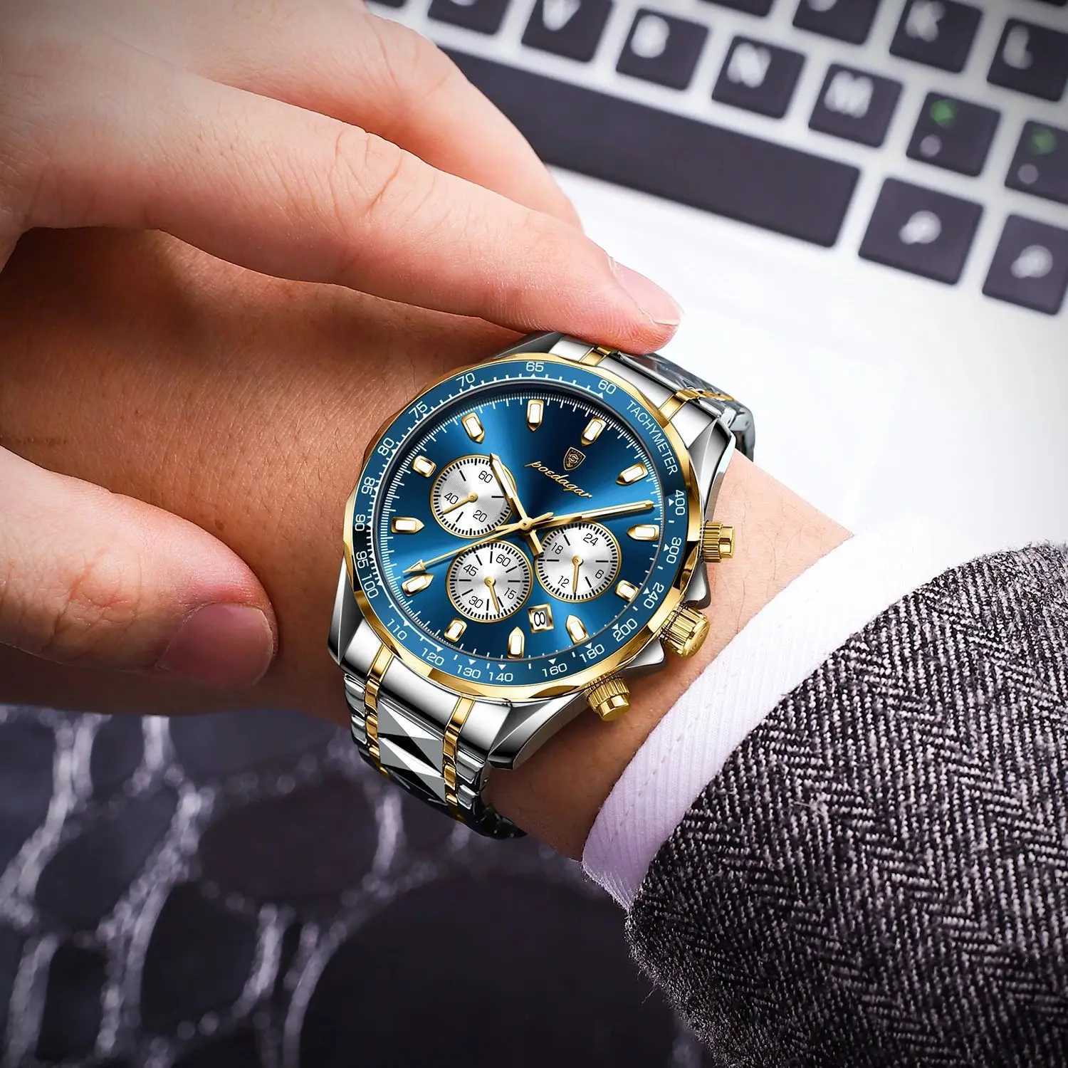 POEDAGAR Luxury Sports Men Watch Waterproof Luminous Date Chronograph Man Wristwatch Stainless Steel Casual Quartz Mens WatchesX241010