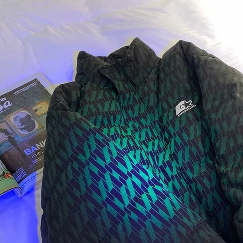 Men's Down Parkas American standing collar reflective design cotton suit mens fashion tool cotton jacket hip-hop high neck winter jacket Y2410097