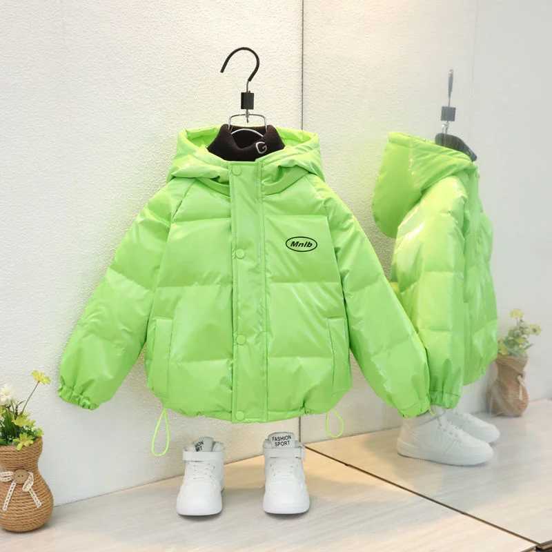 Down Coat Fashionable new girl boy jacket winter warm thick down jacket baby shiny letter printed jacket clothing hooded apron jacket H241010