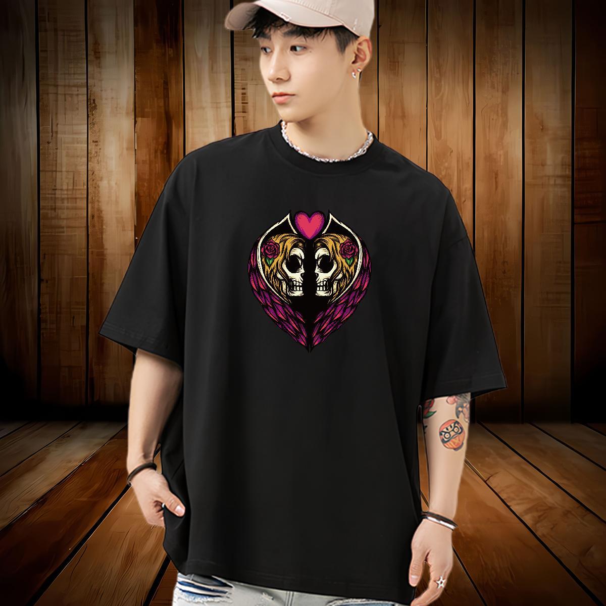 High Quality T Shirts Men 230g Pure Cotton skull High Street Hip Hop Oversized 4XL Breathable Short Sleeve Men Tshirts Stylist Polos