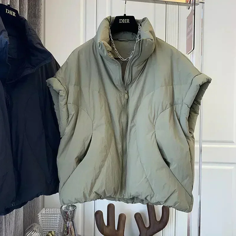 Deep city retro winter apron vest womens sleeveless jacket old style oversized casual down jacket Y2k Korean review 241009
