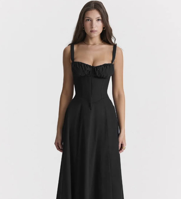 House Of Cb Casual Corset Split Skirt Bow Tie Chest Frill Details Print ral Midi Dresses Back Lace Up Robe Clothing Women's Summer Long Dress 976