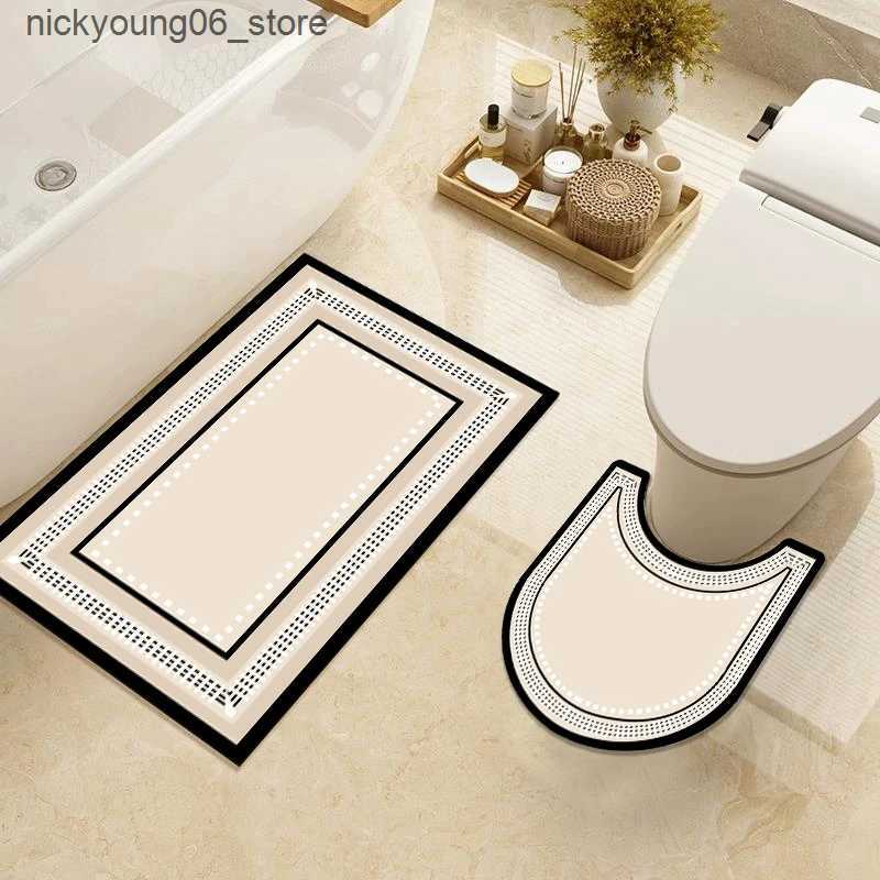Non-Slip Bath Mats U-SHAPE Bathroom Floor Mat Toilet Mat Anti-slip Bathroom Mat Absorbent Bath Mat Non-Slip Shower Rug Door Mat Home Decoration L24091
