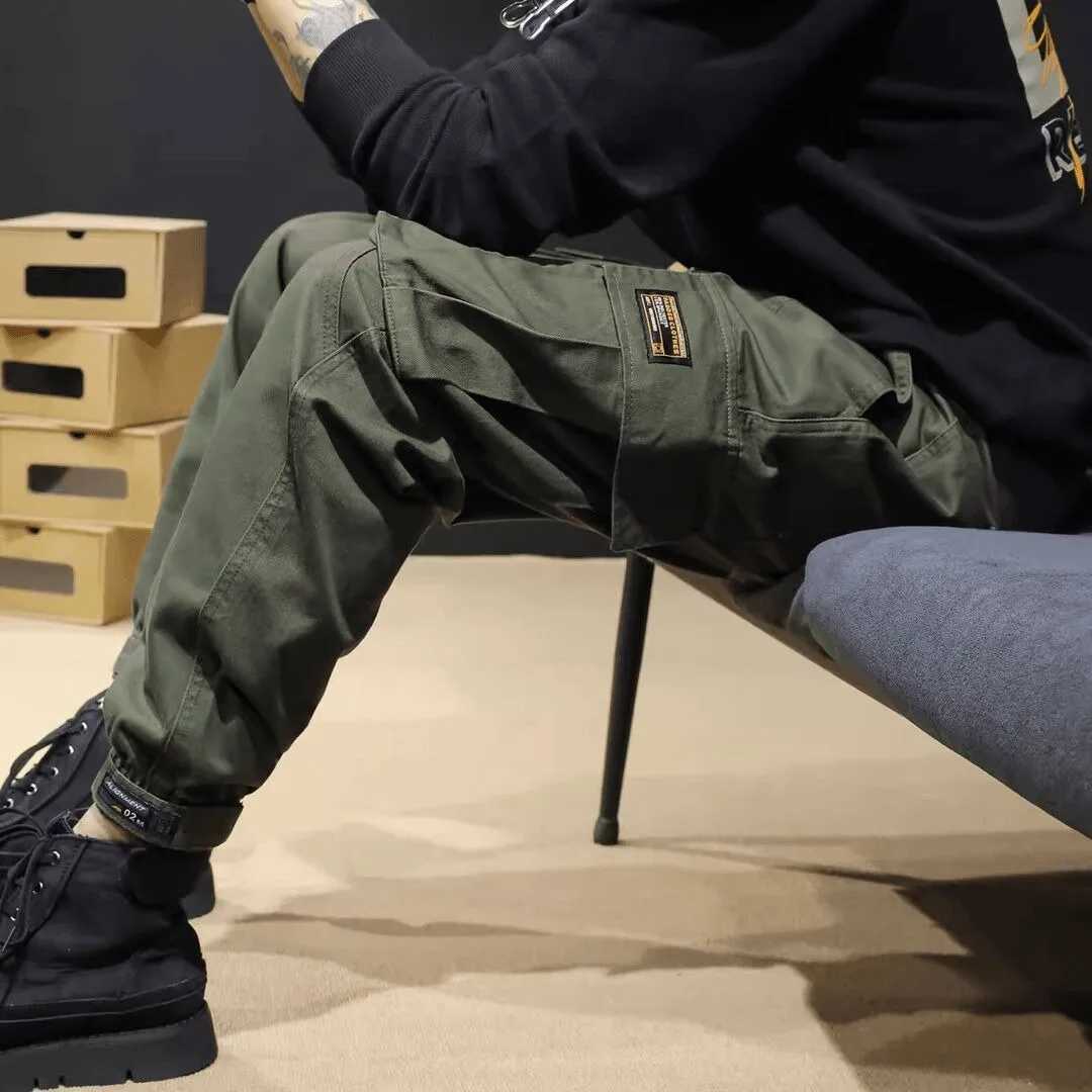 2024 black cargo pants mens drawstring ankle length 9 pieces Trouser streetwear fashion cotton pants mens casual work pants new W241009