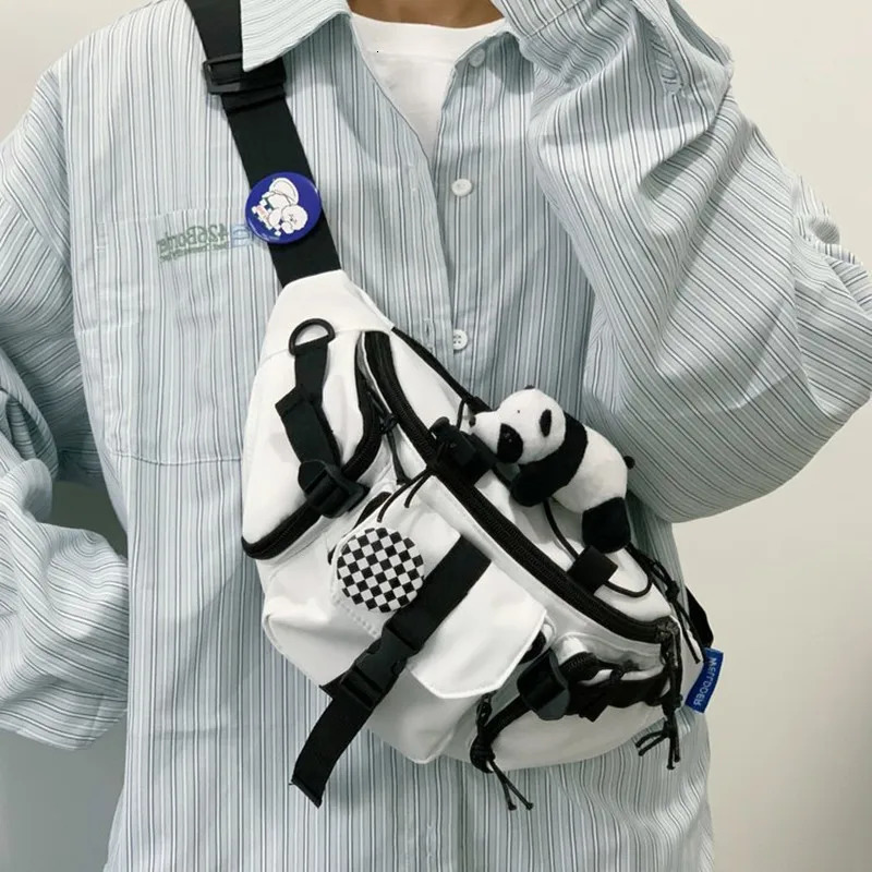 Blue black white technical suit hip-hop shoulder cross body bag mens functional waterproof chest bag casual sports Fanny bag 241008