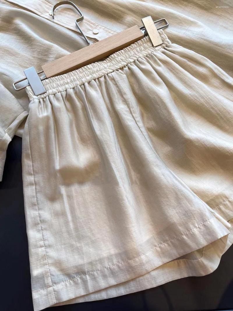 Womens Tracksuits 2023 Fashion Women Summer Thin Shirts And Shorts Sets Solid Loose Casual Button Blouse Suit Two Piece Set For Outfit Otzri