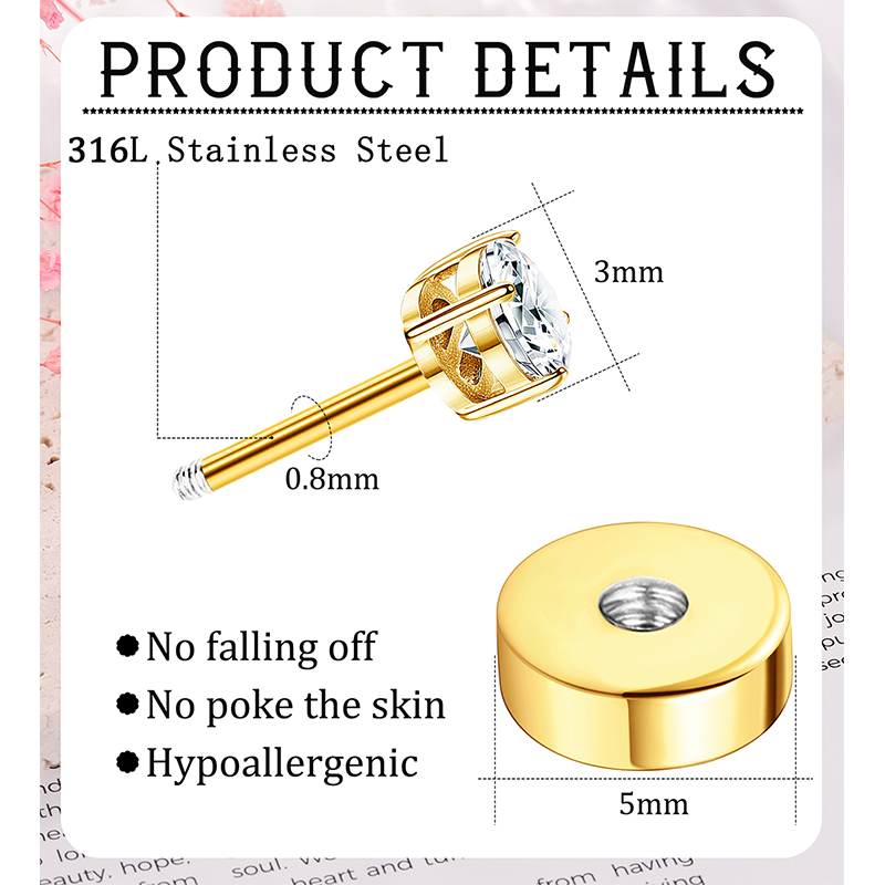 TUPMI Flat Back Earrings for Women Girls Hypoallergenic Stud Earrings Surgical Steel 20G Cartilage Earrings Handmade Screw Back Earrings