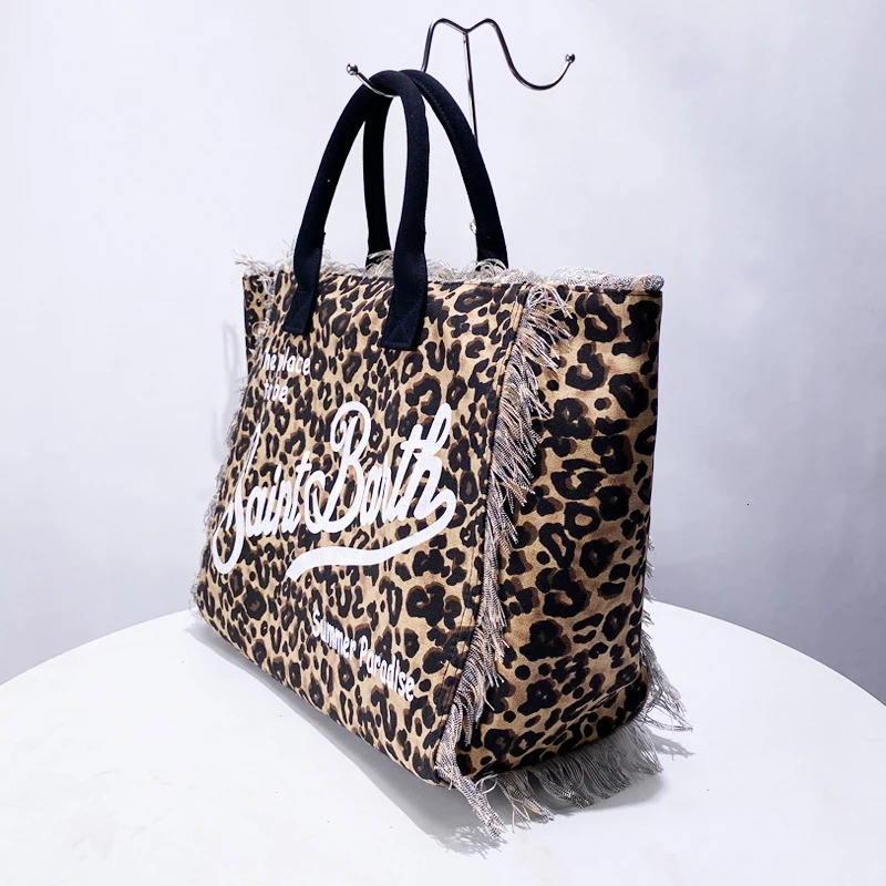 Leopard Print Canvas Bags For Women Handbag Purse 2024 In Casual Letter Tassel Large Capacity Tote Shoulder 241008