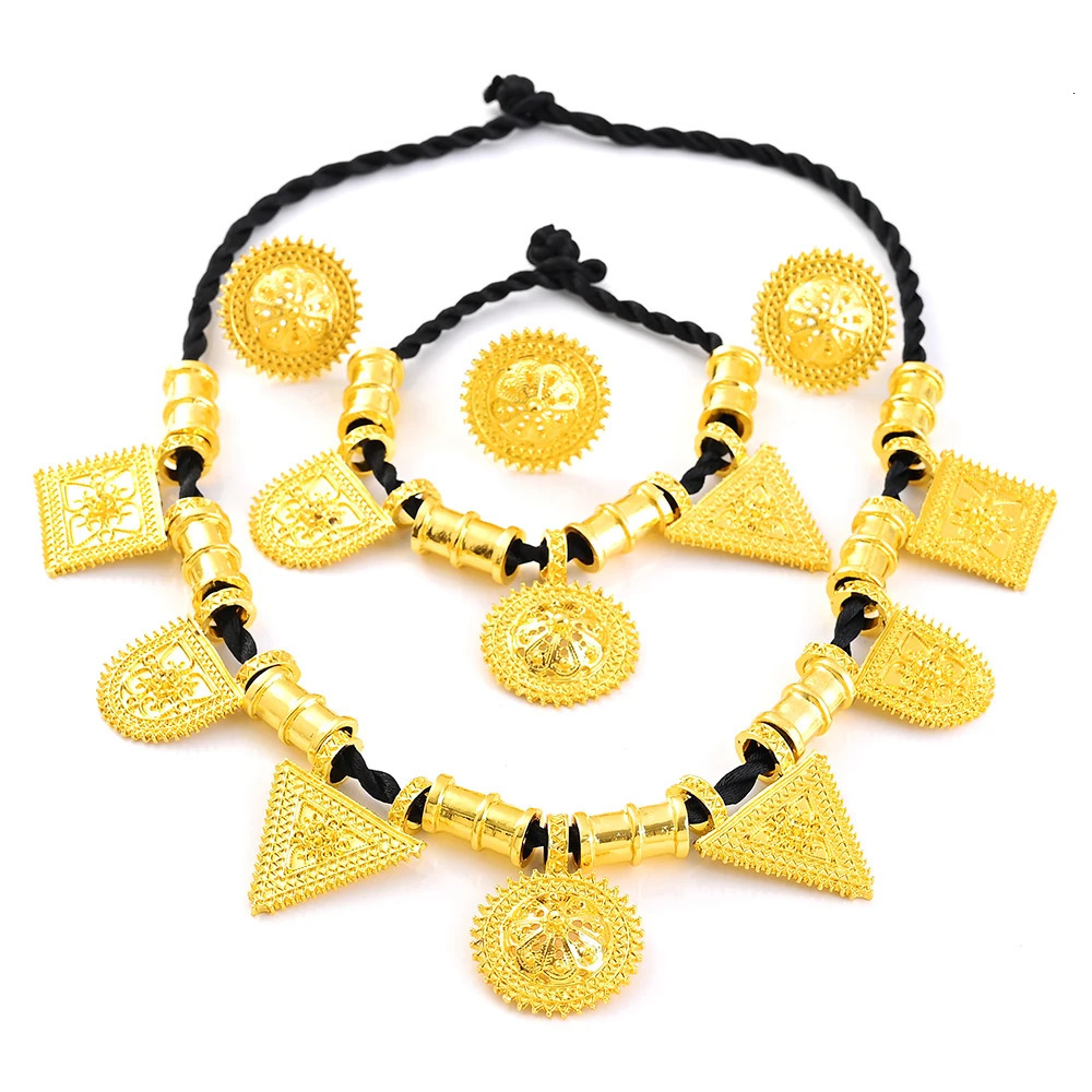 Ethiopian Gold Color Traditional Bridal Beautiful Jewelry Sets Necklace Earrings Ring Gifts Wedding Jewellery For Women 241007