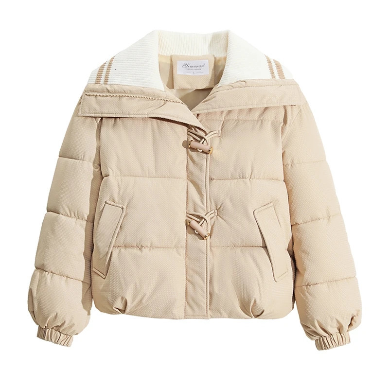 Womens down jacket white winter Korean fashion Y2K style pocket black thick warm womens jacket cotton jacket 241009