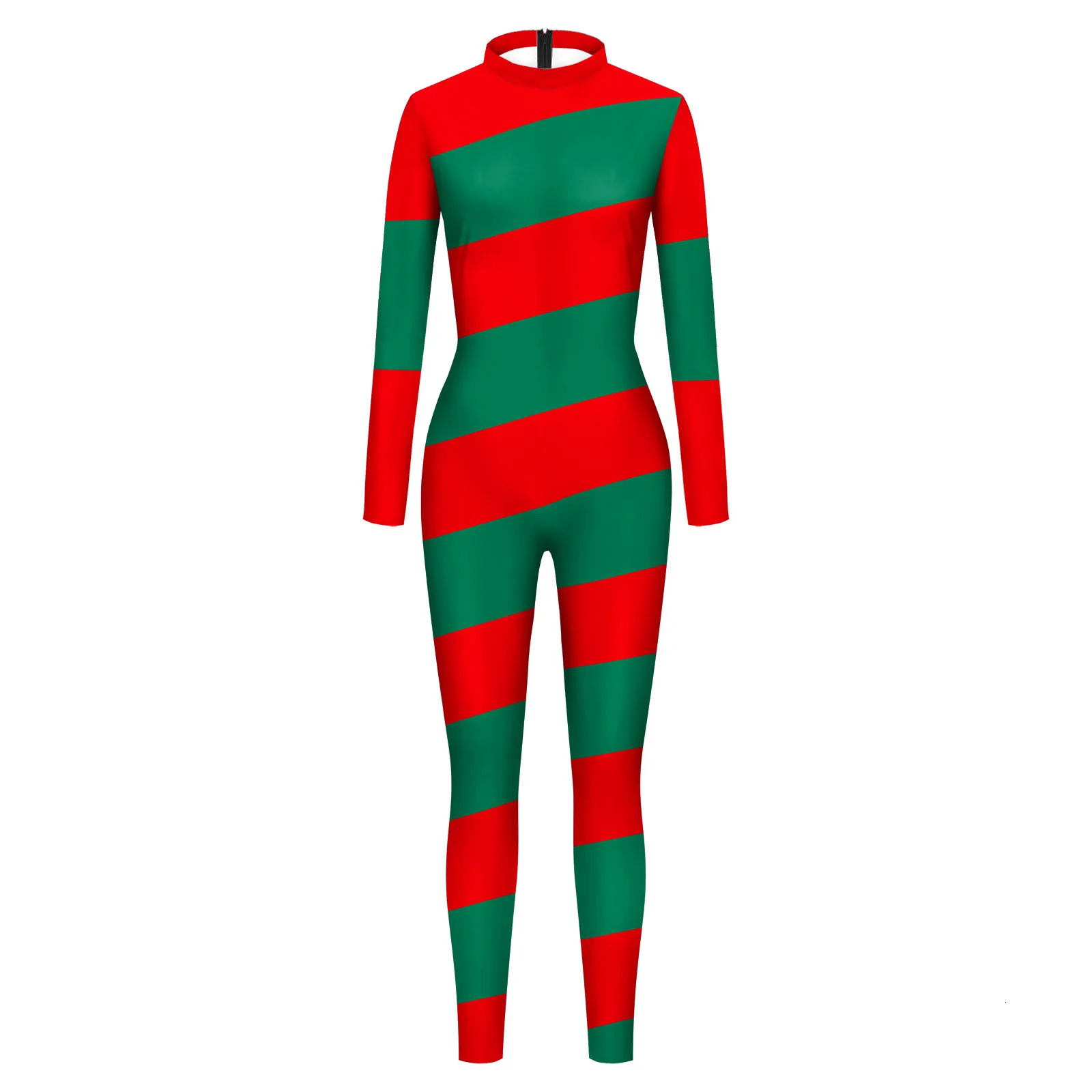 Colorful cosplayer candy vine jumpsuit striped cosplay costume Halloween holiday bodysuit Christmas party Zentai set 241007