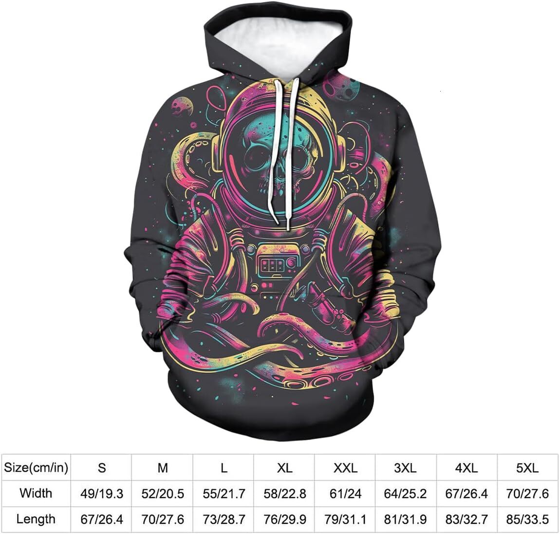 Hoodie for Mens Womens Mens Novelty Skull Hoodies Spaceman Skull Printed Pullover Shirts Casual Long Sleeve Shirt Sweatshirt Graphic