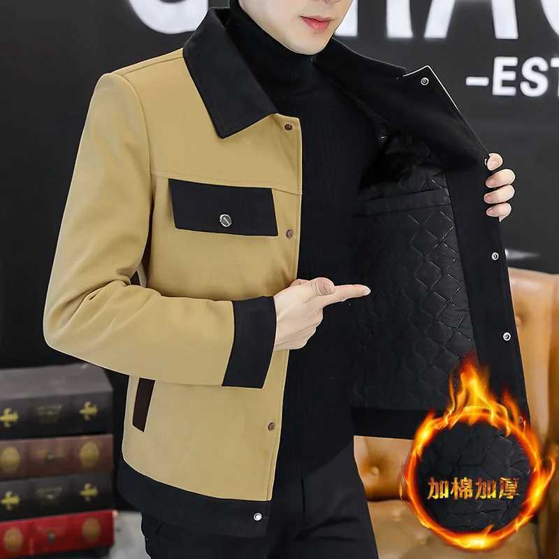New Winter Jacket Men Thickened and Warm Wool Blends Jacket Spliced Casual Business Trench Coat Streetwear Social Overcoat LX241010