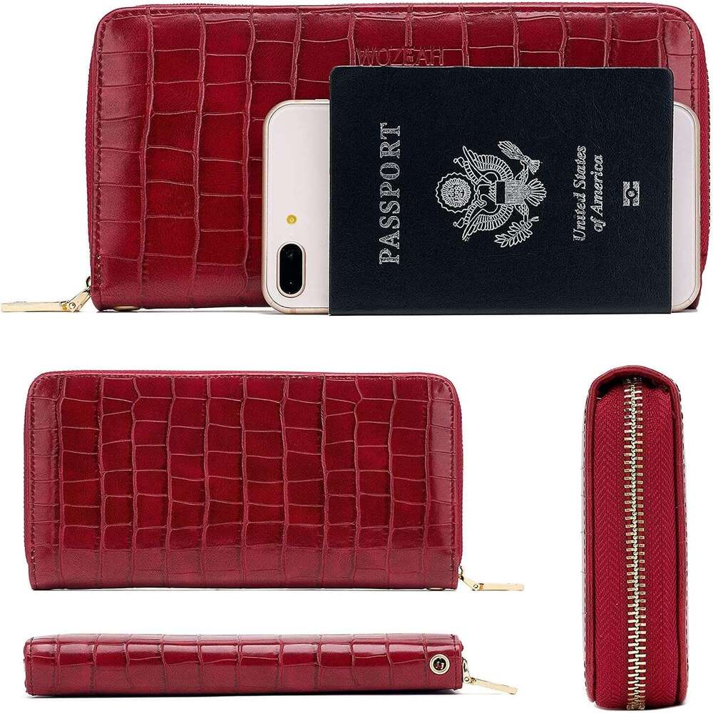 Women's RFID Blocking PU Leather Zip Around Wallet Clutch Large Travel Purse