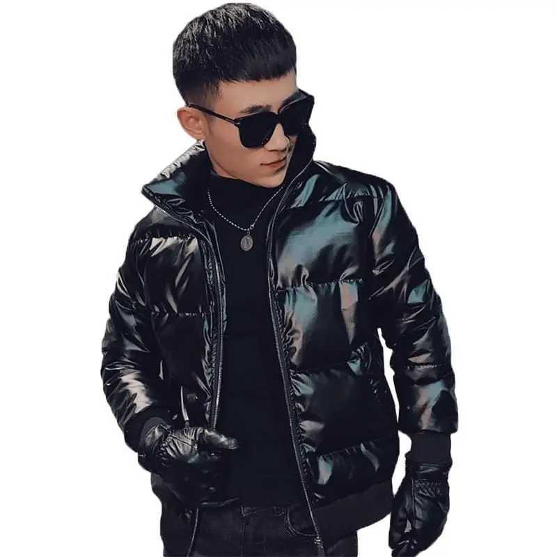 Men's Down Parkas Spring and winter mens park windproof fashionable hot coat mens thick warm glossy jacket black silver jacket mens clothing Y241