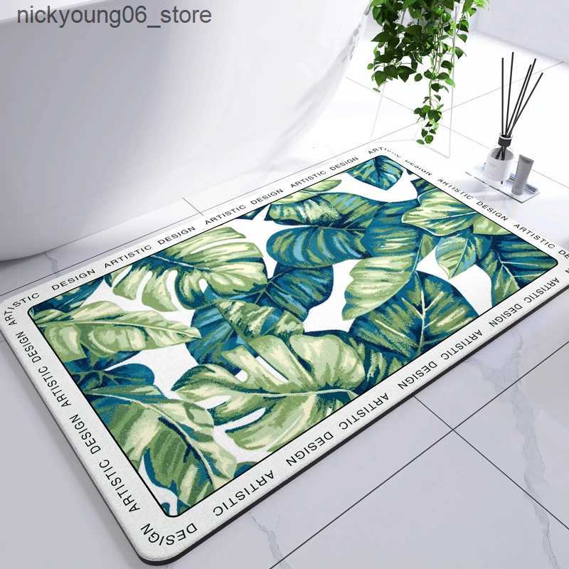 Non-Slip Bath Mats Diatomite Leaf Bath Mat Foot Mat Non-slip Bathroom Rug Absorbent Bath Carpet Quick Drying Shower Toilet Bathtub Doormat Washable L2