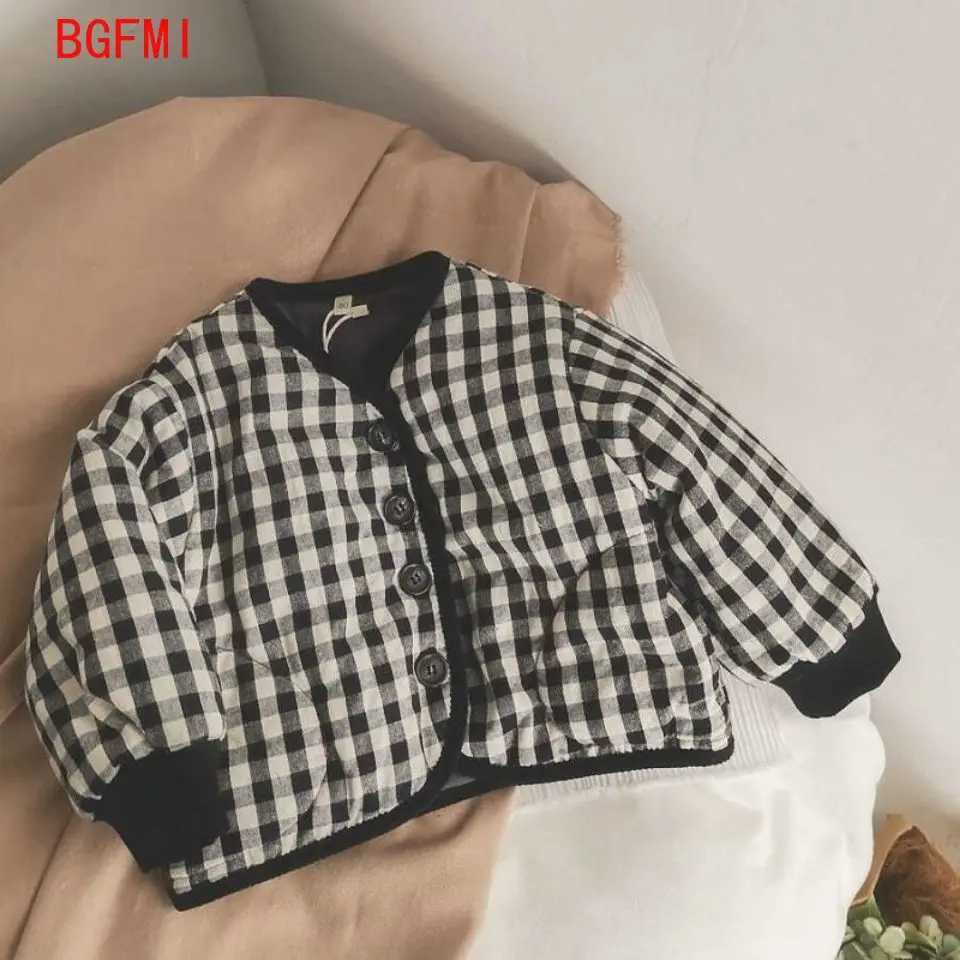 Down Coat New childrens long sleeved warm jacket for autumn and winter casual girls checkered jacket baby boys cotton padded jacket baby clothing H241