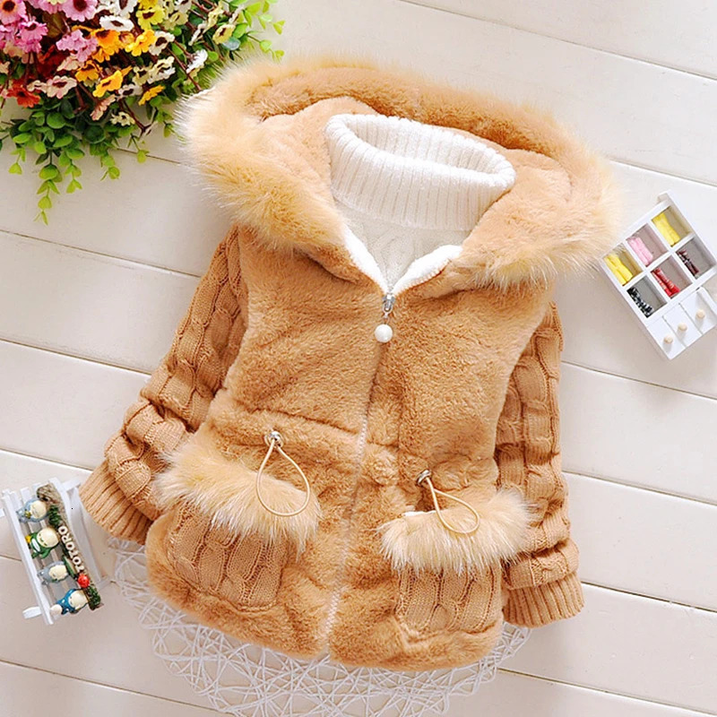 Plush Baby Jacket Thicken Warm Winter Jackets For Girls Sweater Coat Fashion Infant Hooded Outwear 1-4 Year Toddler Girl Clothes 240926