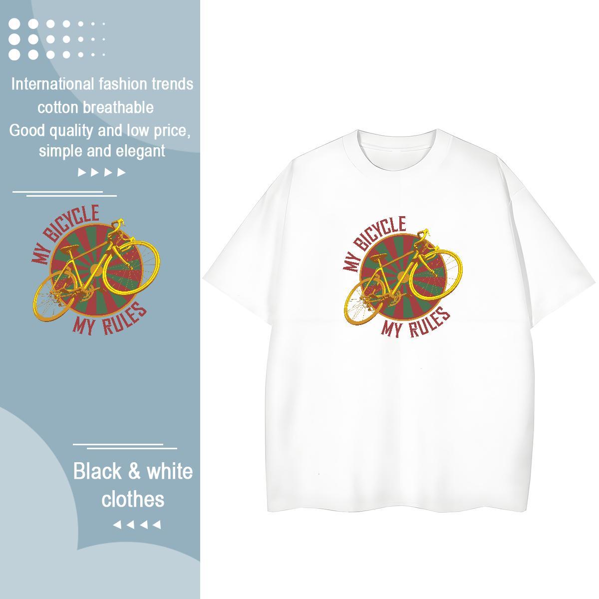 2024 Casual T-Shirts 230g Cotton Breathable Short Sleeve Daily Outfit bicycle Woman Tshirt Soft Floral Print Tees Shirts