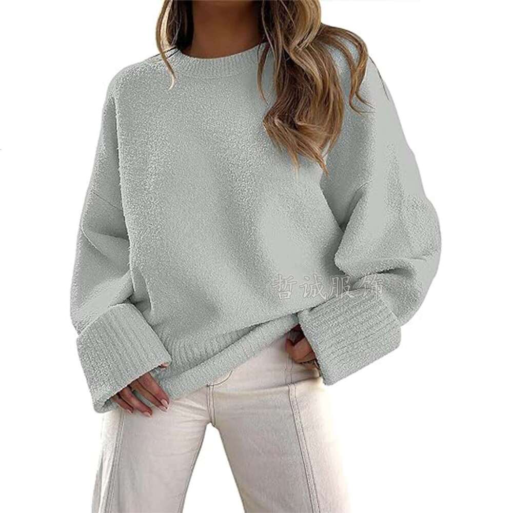 Womens clothing 2024 autumn and winter new loose fitting pullover knitted fashionable bat sleeve round neck sweater for women