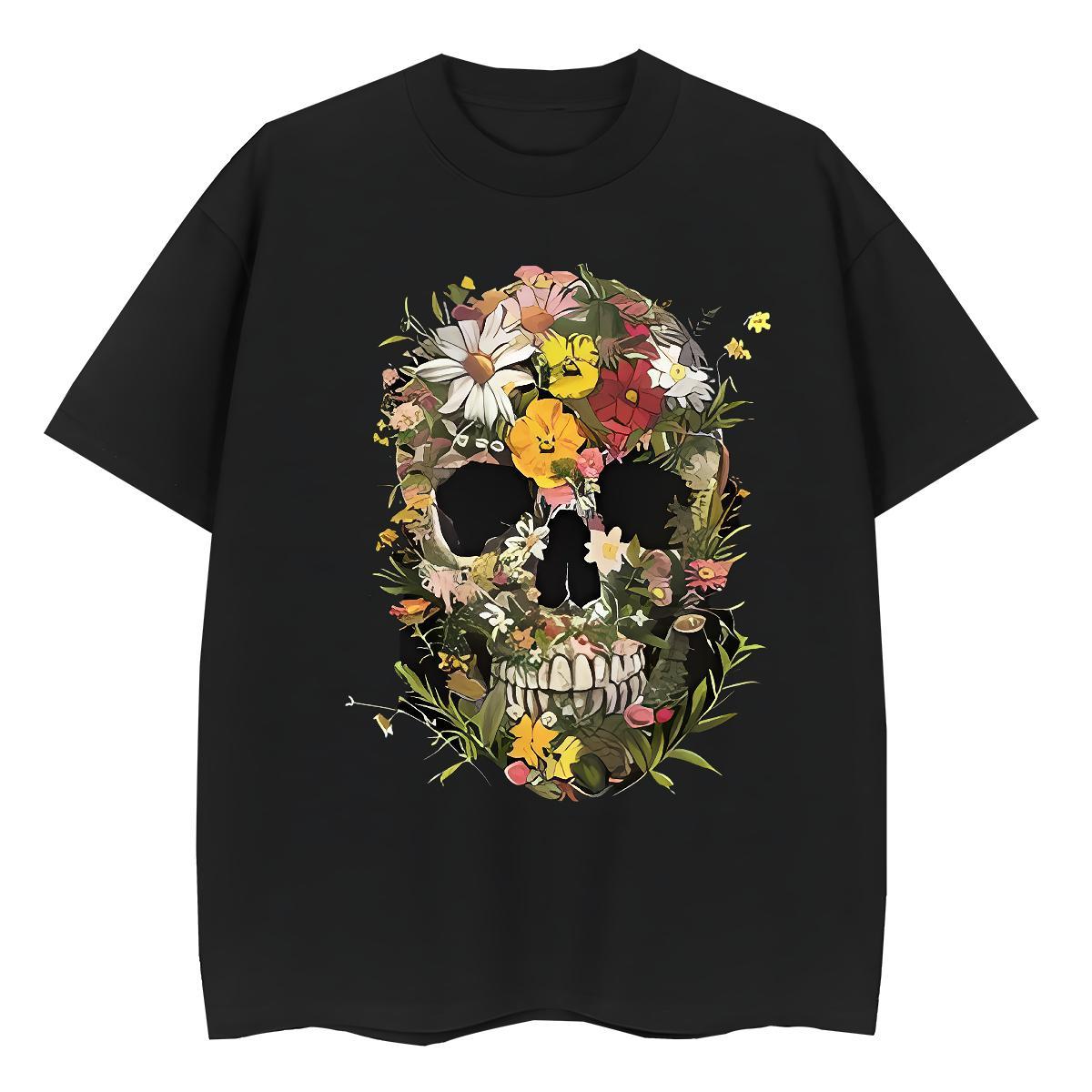 Classic T-Shirts 230g Pure Cotton Round Neck Short Sleeve Sports Street Wear flower Lady T shirt Female Black Oversized Clothings