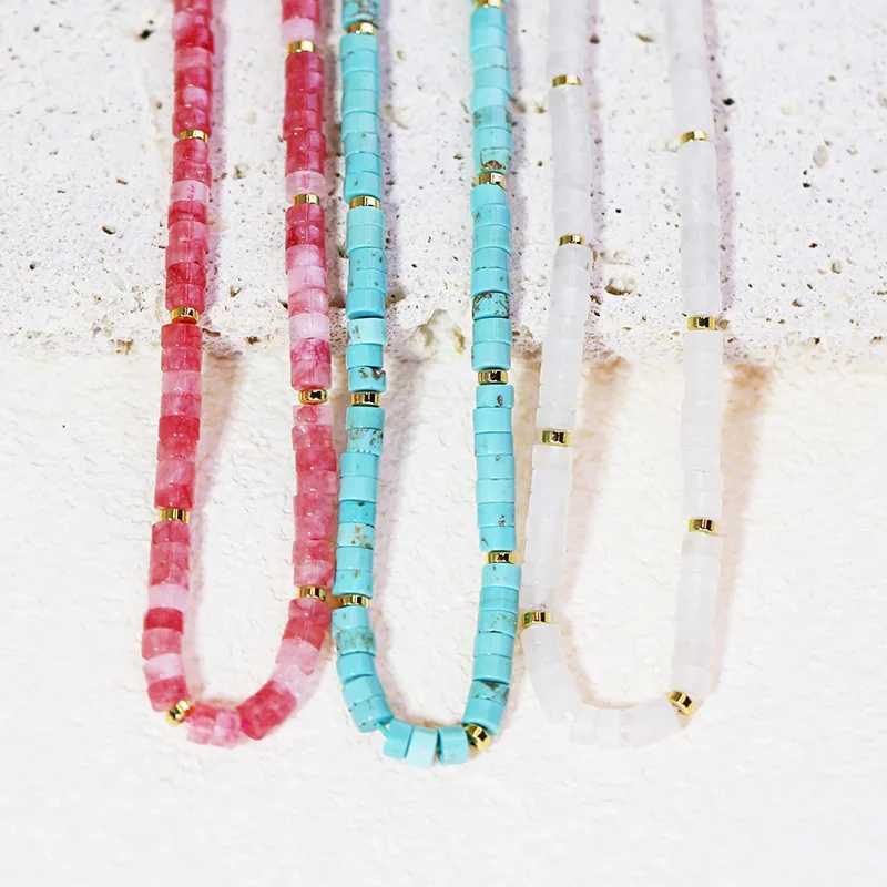 Heishi Style Boho Natural Turquoise Gemstone Beaded Choker Necklace for Women Girls Summer Must-have Jewelry clavicle chainX241009