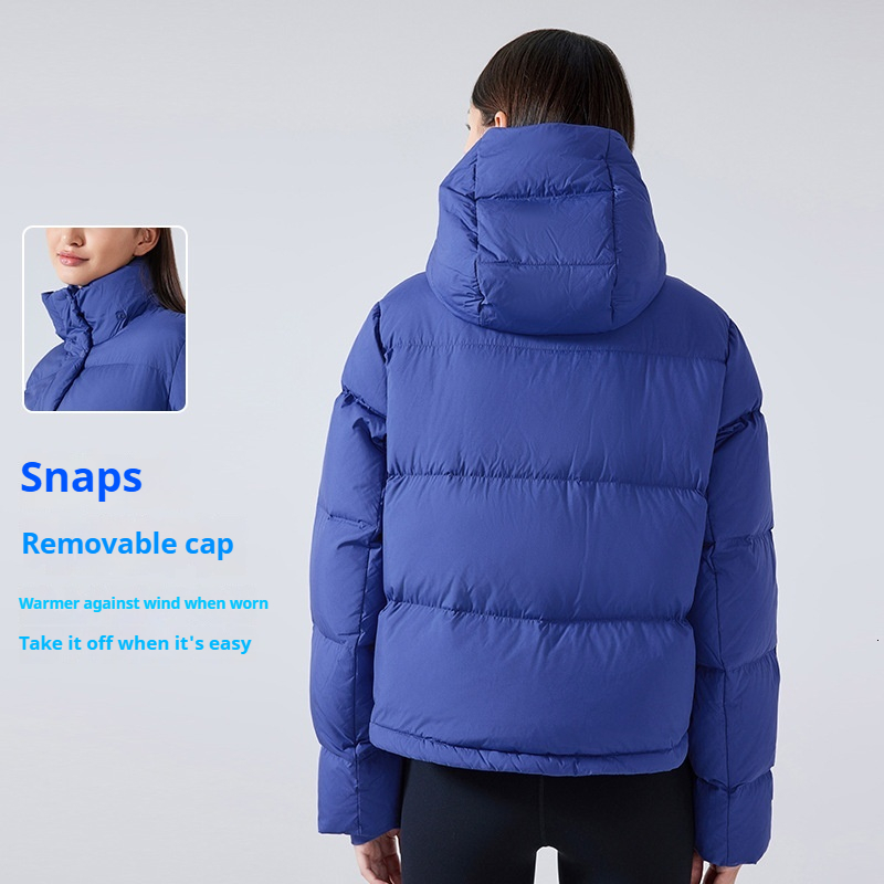 Winter new double breasted stand up collar warm down for women's casual versatile hooded waterproof windproof jacket DAW158